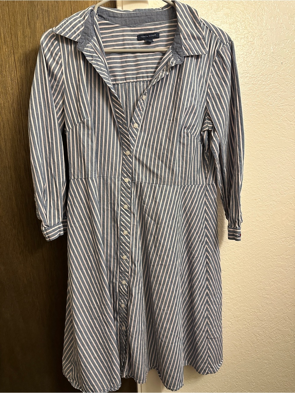 Tommy Hilfiger Blue and White Striped Shirt Dress